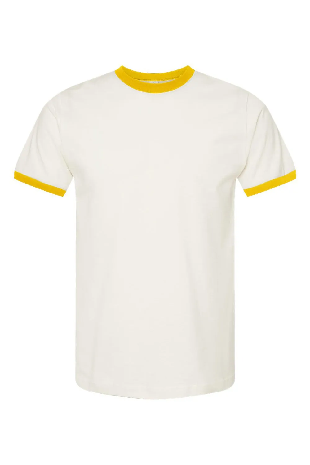 Tultex Mens Fine Jersey Ringer Short Sleeve Crewneck T-Shirt - Vintage White/Mellow Yellow