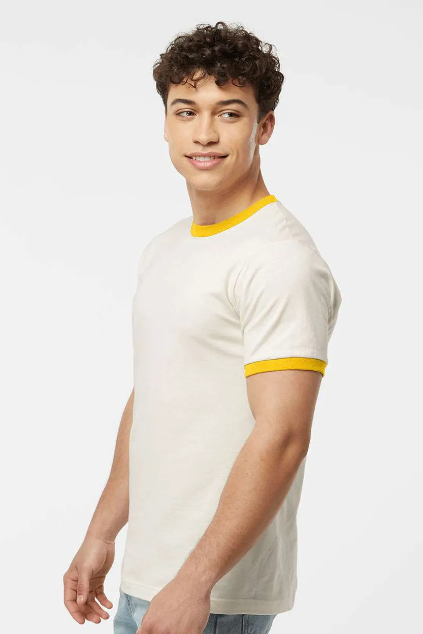 Tultex Mens Fine Jersey Ringer Short Sleeve Crewneck T-Shirt - Vintage White/Mellow Yellow