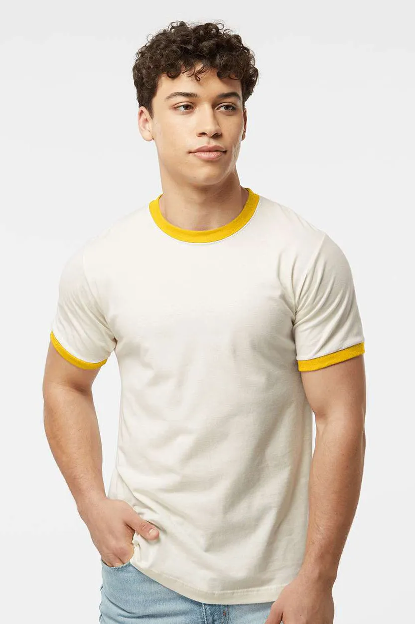 Tultex Mens Fine Jersey Ringer Short Sleeve Crewneck T-Shirt - Vintage White/Mellow Yellow