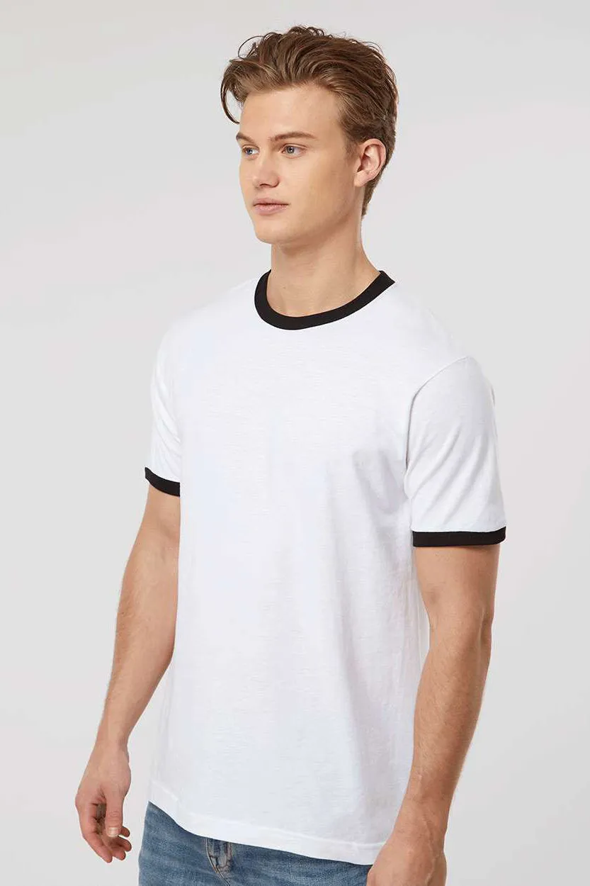 Tultex Mens Fine Jersey Ringer Short Sleeve Crewneck T-Shirt - White/Black