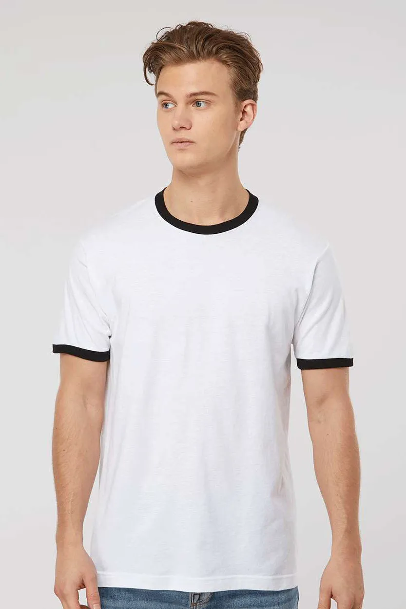 Tultex Mens Fine Jersey Ringer Short Sleeve Crewneck T-Shirt - White/Black