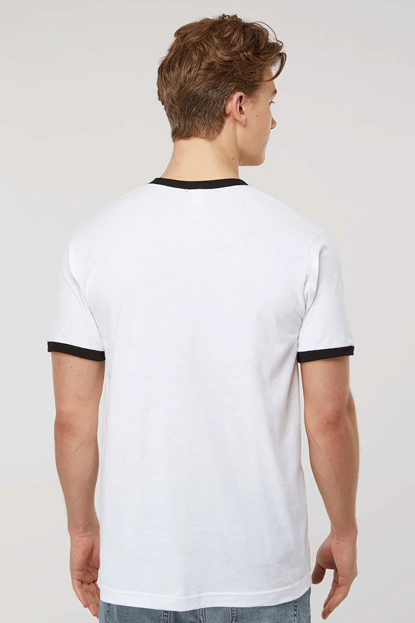 Tultex Mens Fine Jersey Ringer Short Sleeve Crewneck T-Shirt - White/Black