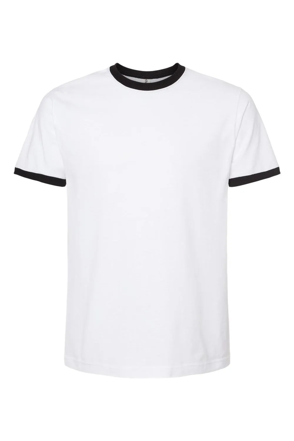 Tultex Mens Fine Jersey Ringer Short Sleeve Crewneck T-Shirt - White/Black