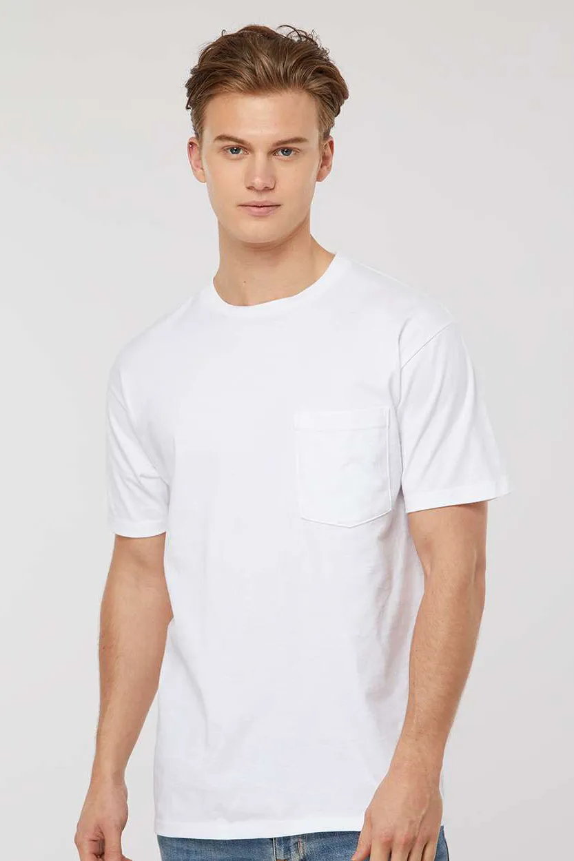 Tultex Mens Jersey Short Sleeve Crewneck T-Shirt w/ Pocket - White