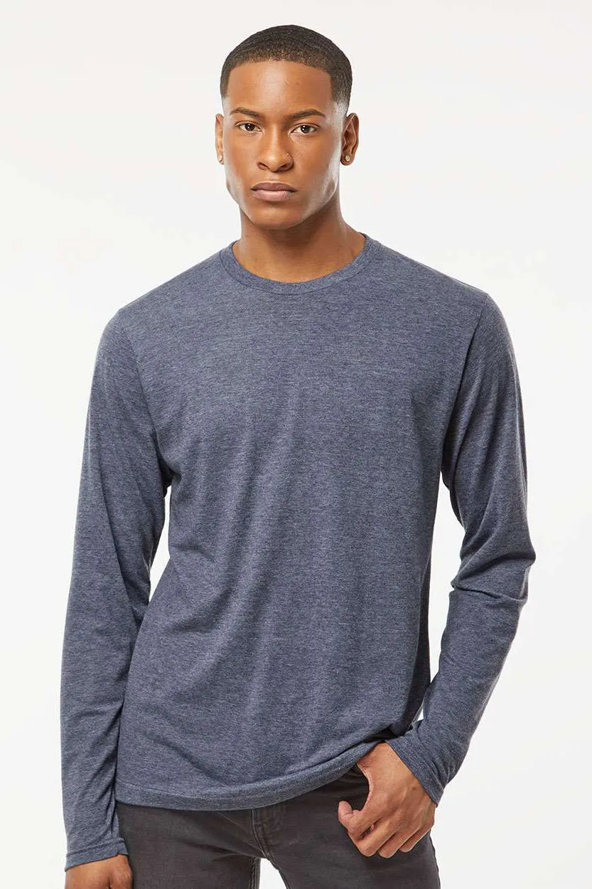 Tultex Mens Poly-Rich Long Sleeve Crewneck T-Shirt - Heather Navy Blue