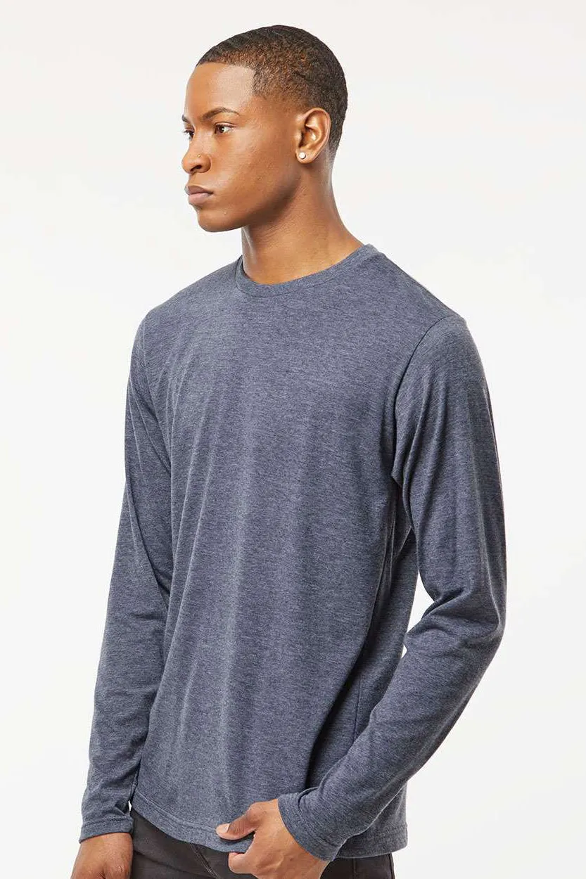 Tultex Mens Poly-Rich Long Sleeve Crewneck T-Shirt - Heather Navy Blue