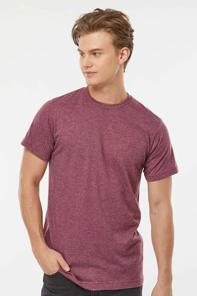 Tultex Mens Poly-Rich Short Sleeve Crewneck T-Shirt - Heather Burgundy