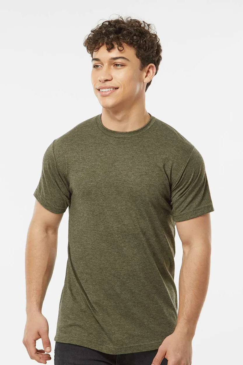 Tultex Mens Poly-Rich Short Sleeve Crewneck T-Shirt - Heather Military Green