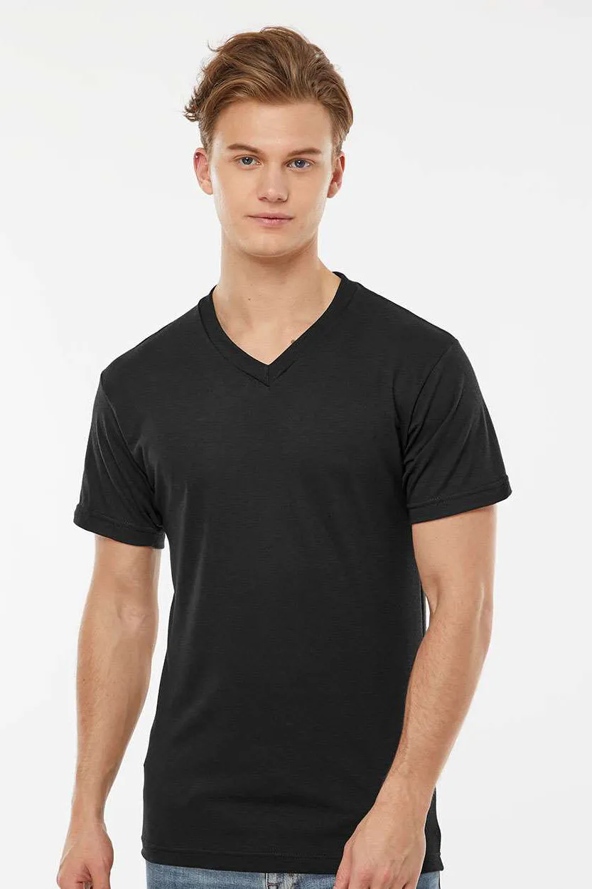 Tultex Mens Poly-Rich Short Sleeve V-Neck T-Shirt - Black