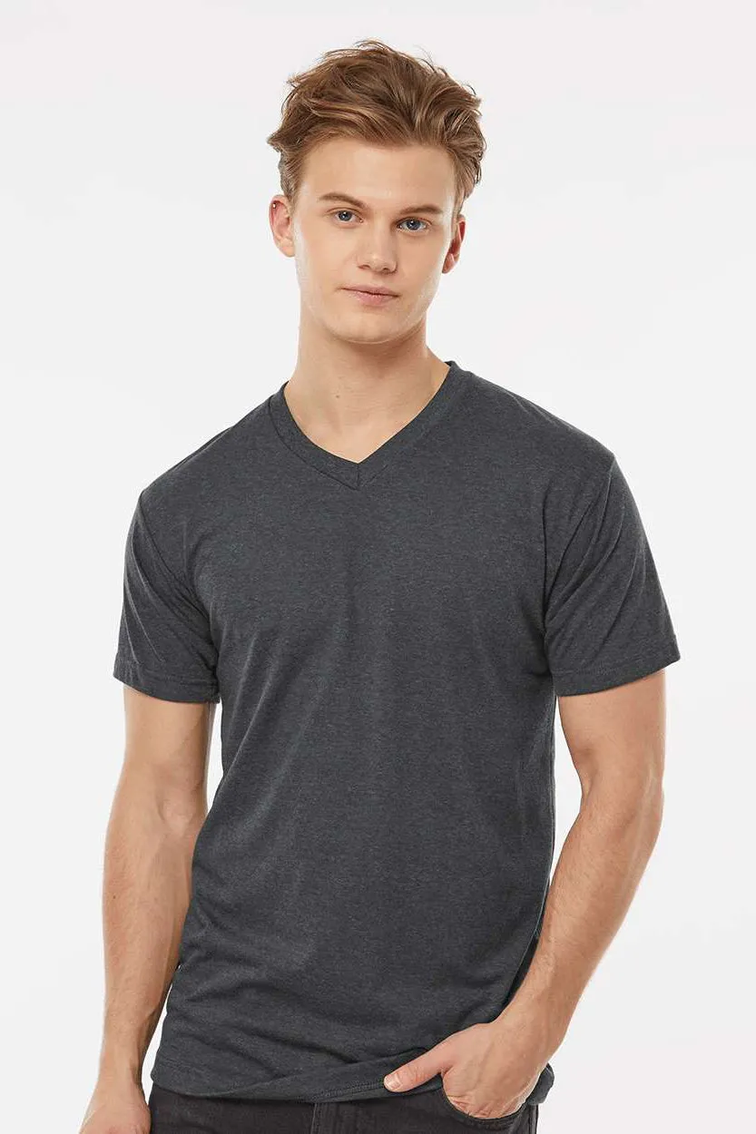 Tultex Mens Poly-Rich Short Sleeve V-Neck T-Shirt - Heather Charcoal Grey