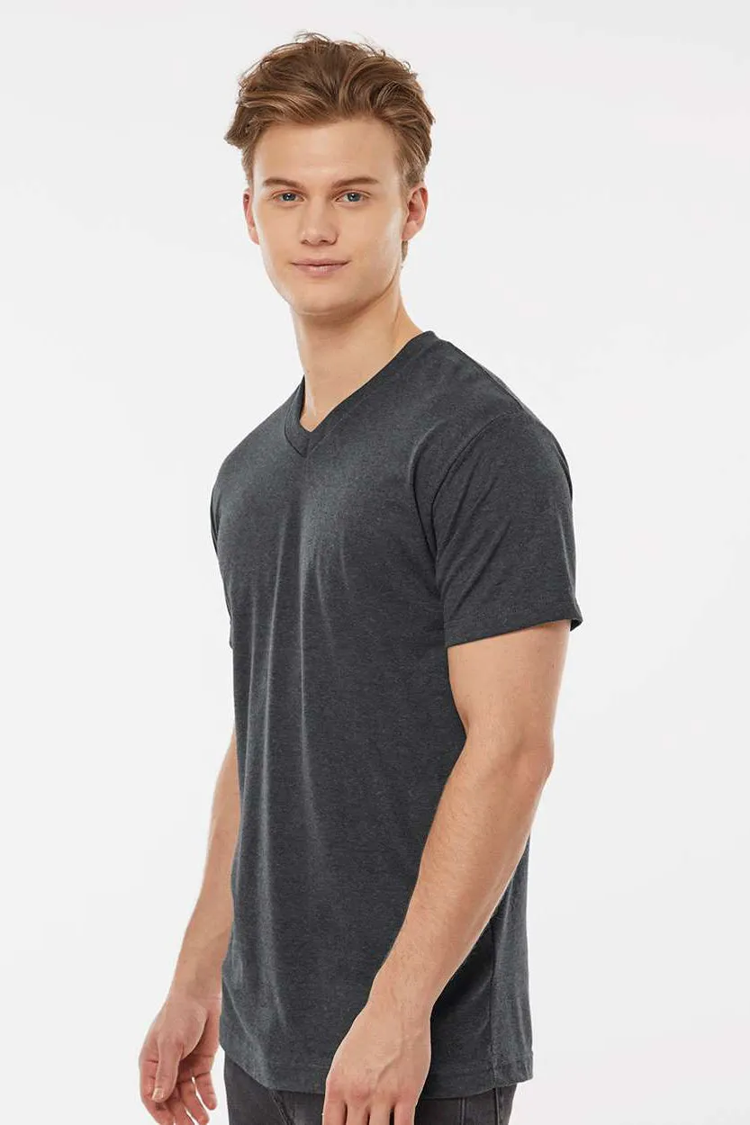 Tultex Mens Poly-Rich Short Sleeve V-Neck T-Shirt - Heather Charcoal Grey