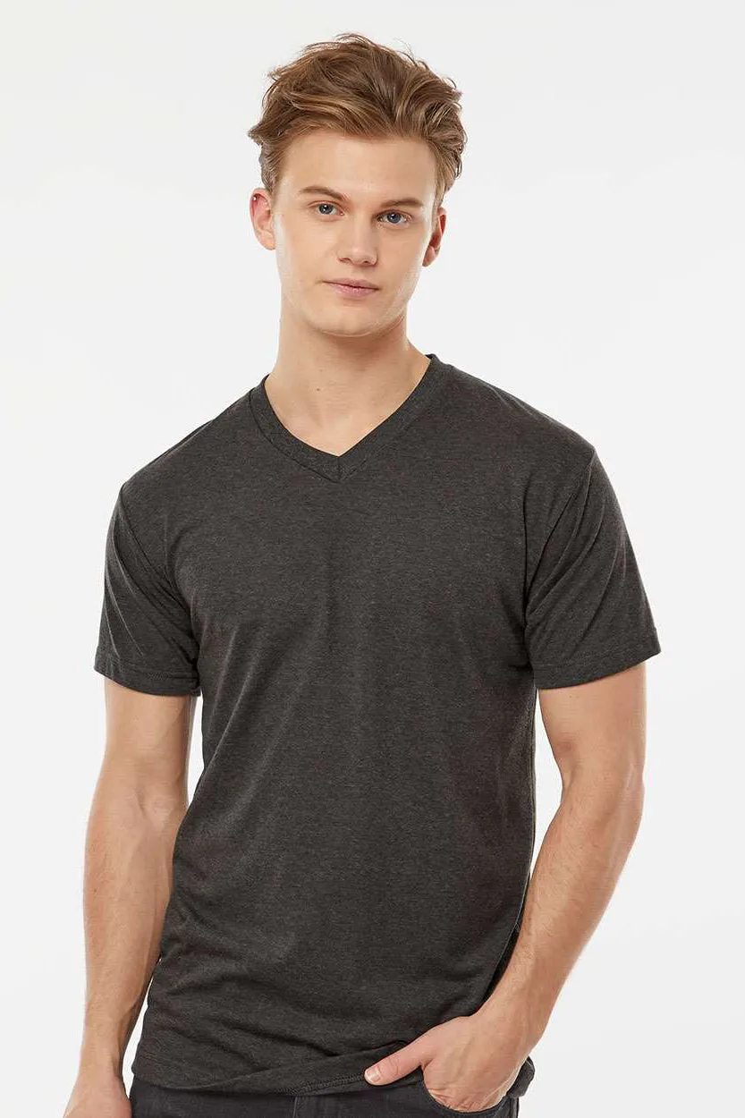 Tultex Mens Poly-Rich Short Sleeve V-Neck T-Shirt - Heather Graphite Grey