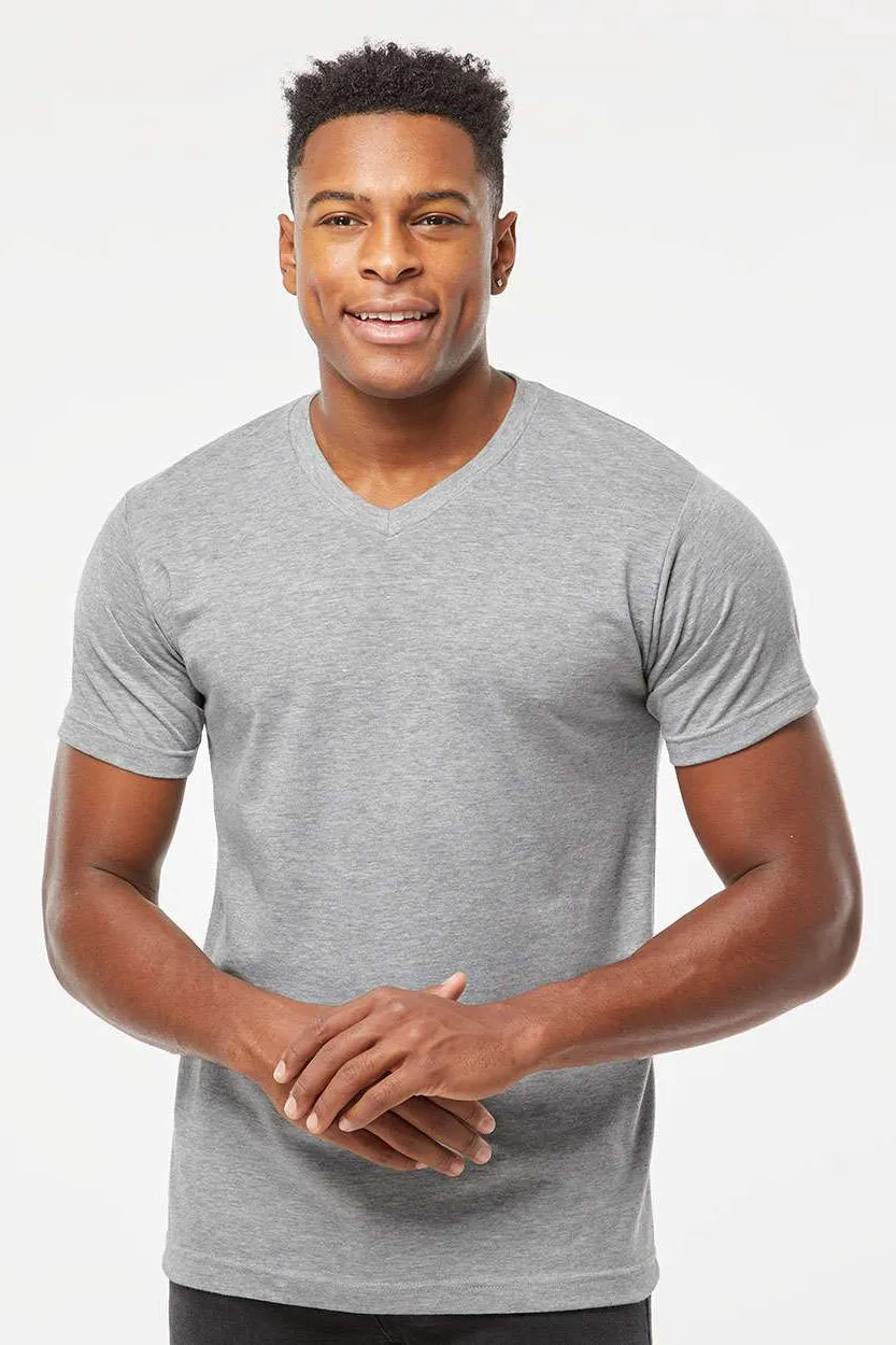 Tultex Mens Poly-Rich Short Sleeve V-Neck T-Shirt - Heather Grey