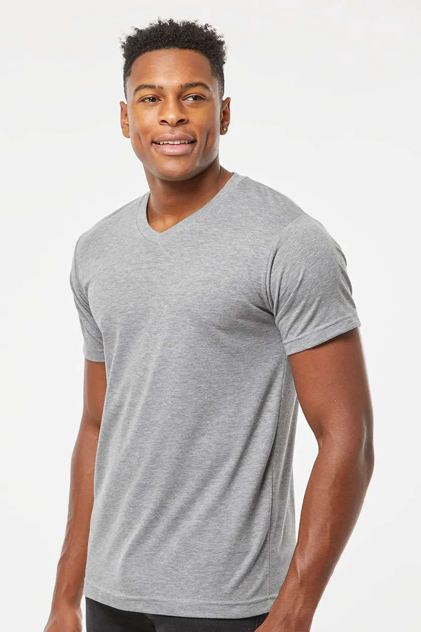 Tultex Mens Poly-Rich Short Sleeve V-Neck T-Shirt - Heather Grey