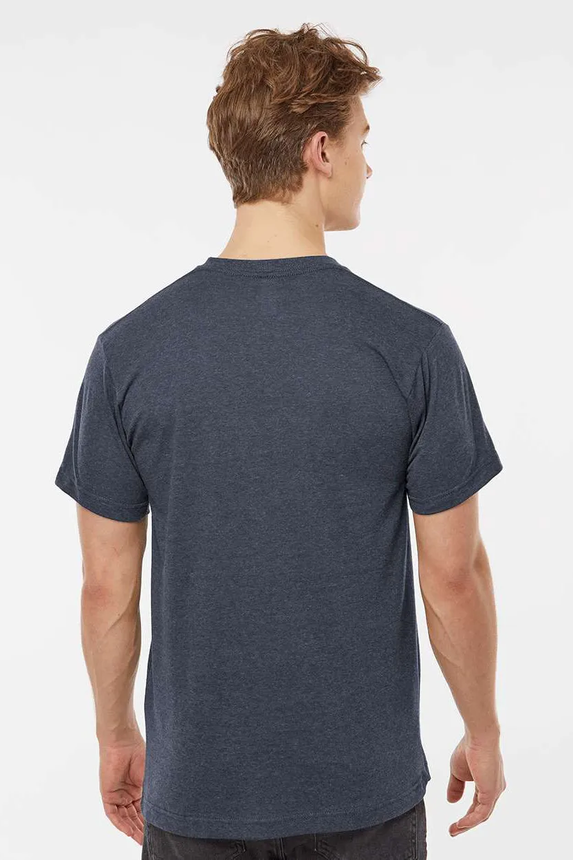Tultex Mens Poly-Rich Short Sleeve V-Neck T-Shirt - Heather Navy Blue