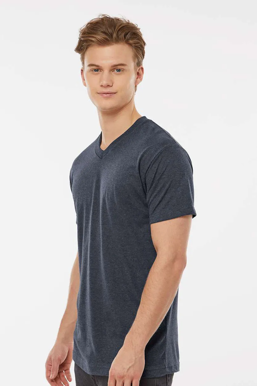 Tultex Mens Poly-Rich Short Sleeve V-Neck T-Shirt - Heather Navy Blue