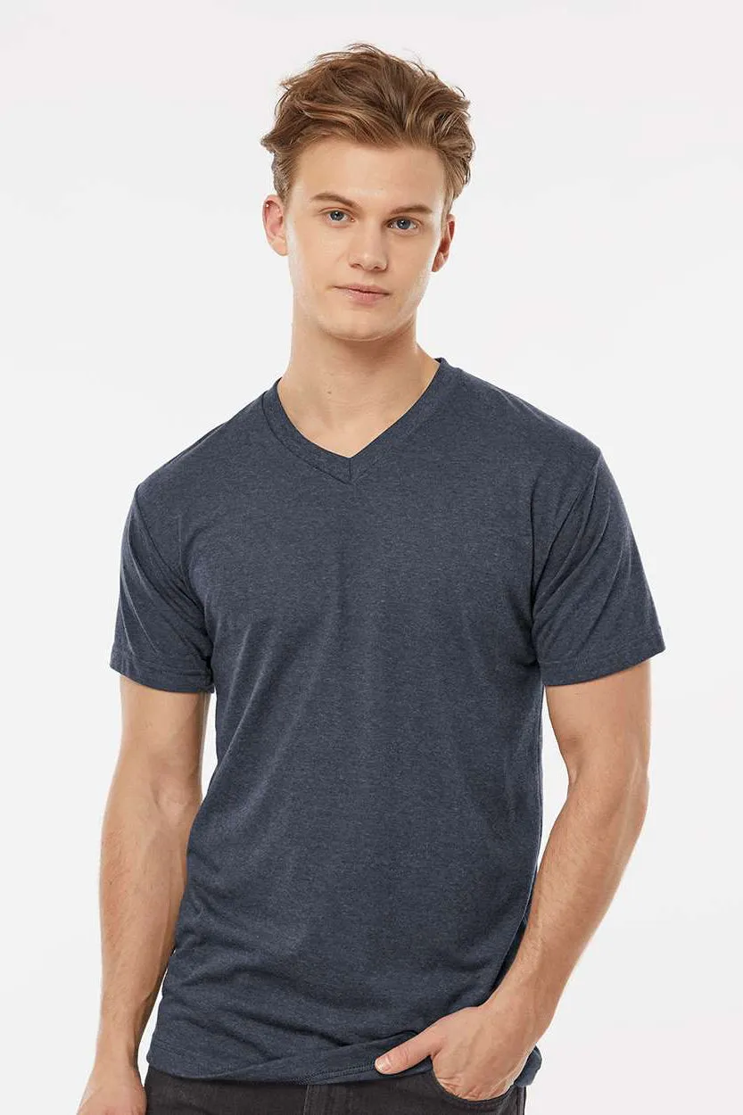 Tultex Mens Poly-Rich Short Sleeve V-Neck T-Shirt - Heather Navy Blue