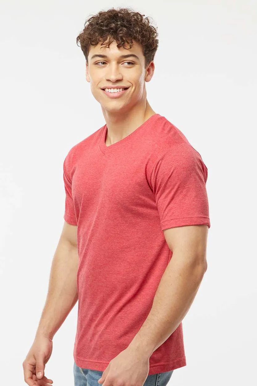 Tultex Mens Poly-Rich Short Sleeve V-Neck T-Shirt - Heather Red