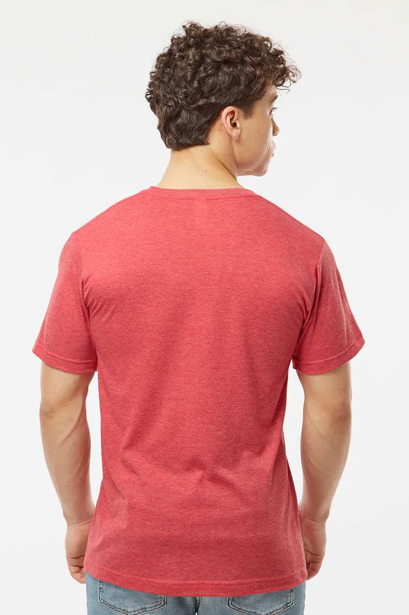 Tultex Mens Poly-Rich Short Sleeve V-Neck T-Shirt - Heather Red