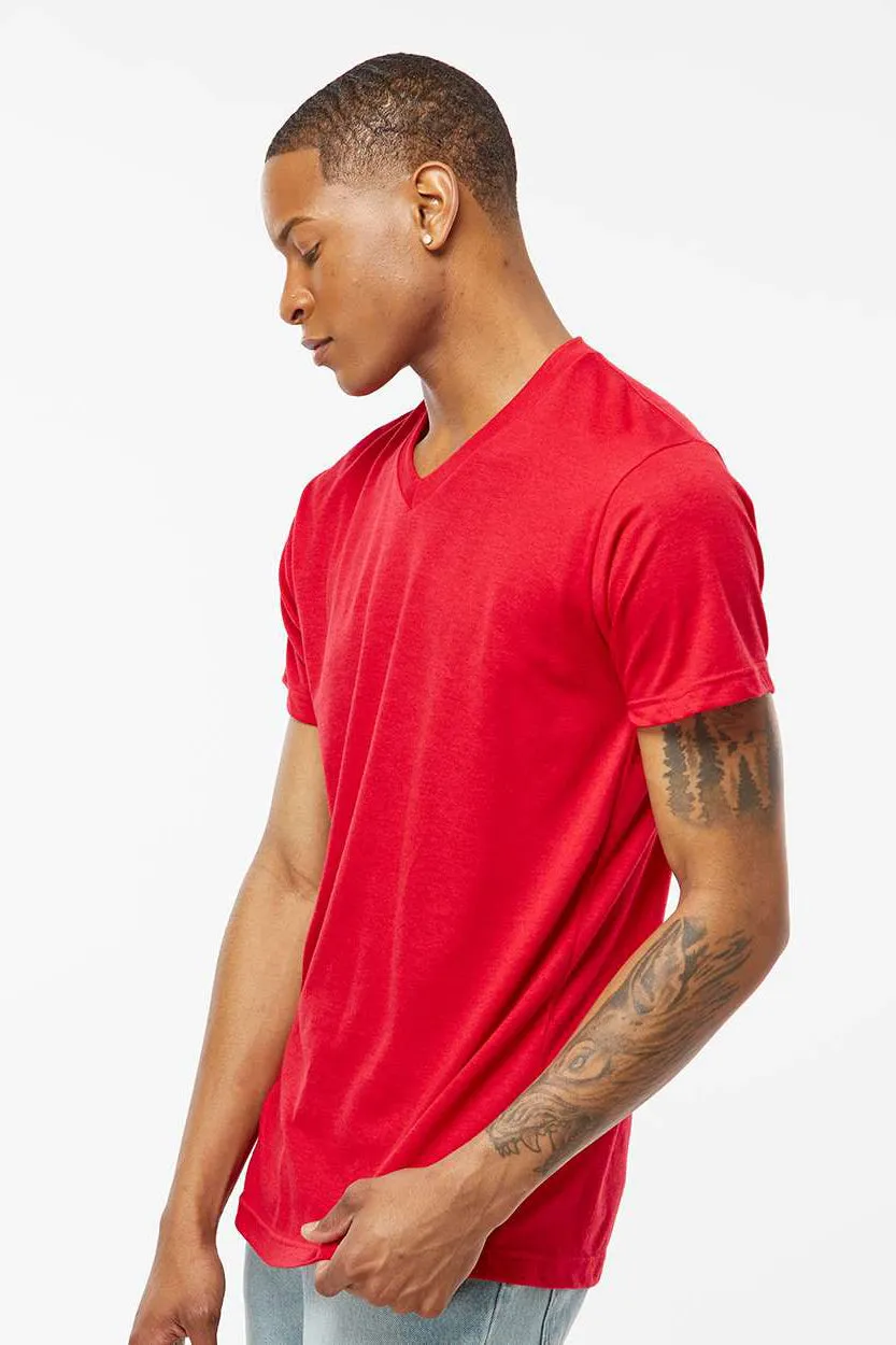 Tultex Mens Poly-Rich Short Sleeve V-Neck T-Shirt - Red