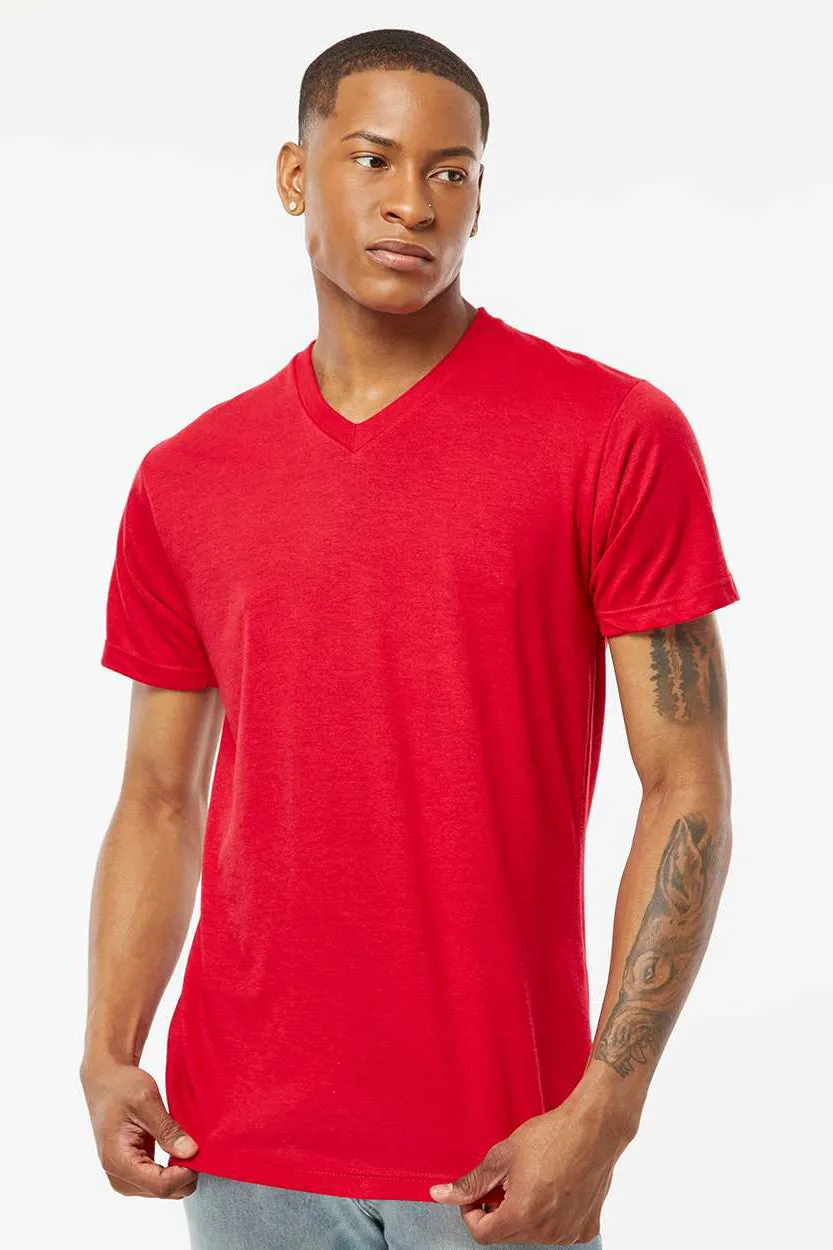 Tultex Mens Poly-Rich Short Sleeve V-Neck T-Shirt - Red