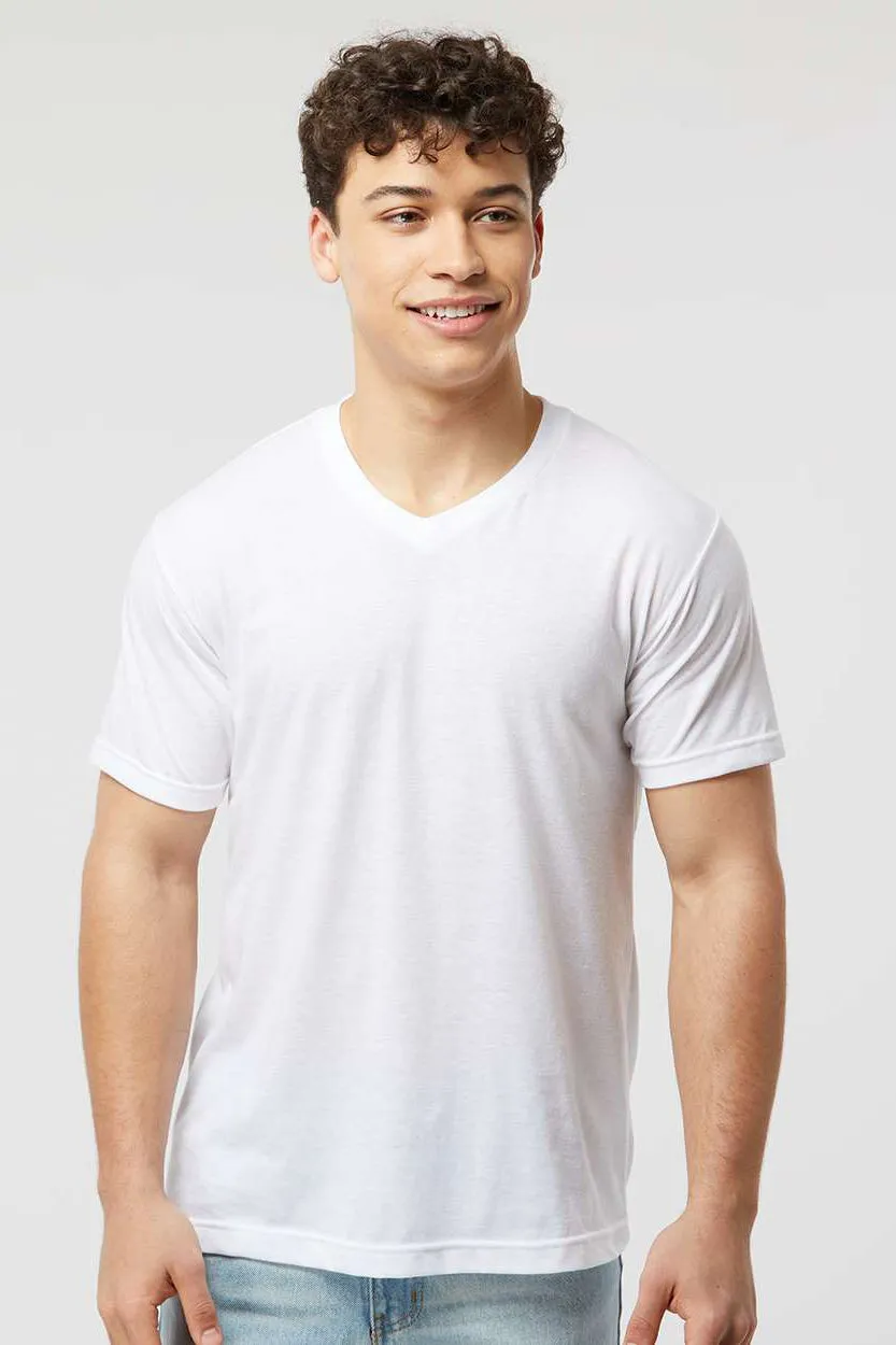 Tultex Mens Poly-Rich Short Sleeve V-Neck T-Shirt - White