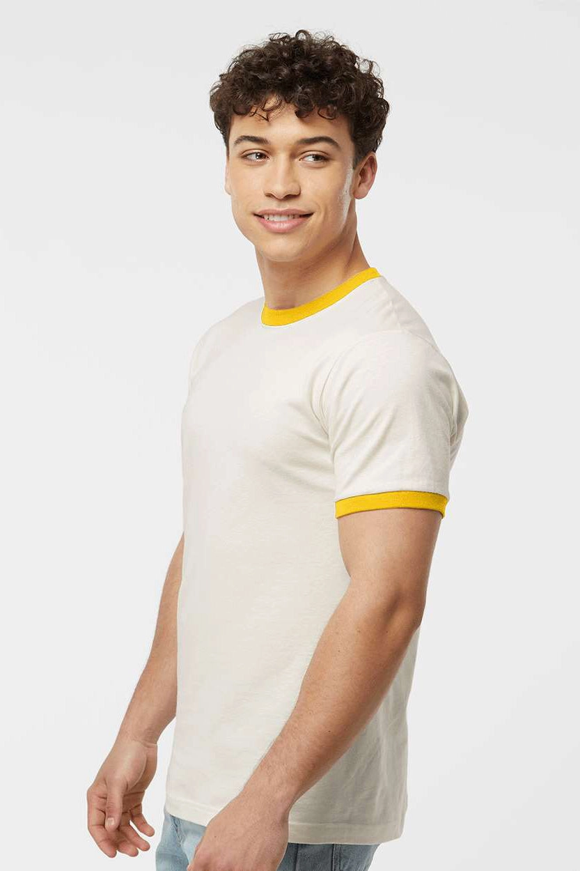 Tultex Mens Fine Jersey Ringer Short Sleeve Crewneck T-Shirt - Vintage White/Mellow Yellow