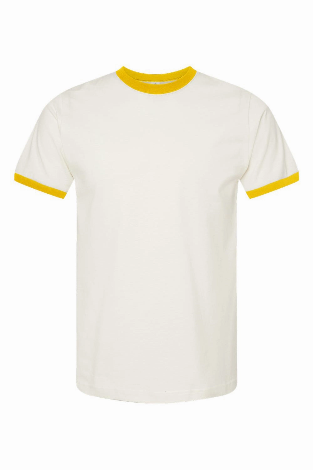 Tultex Mens Fine Jersey Ringer Short Sleeve Crewneck T-Shirt - Vintage White/Mellow Yellow