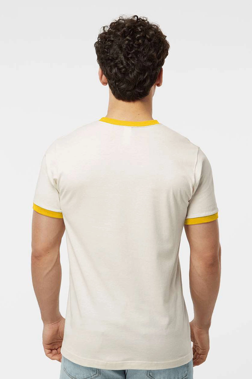 Tultex Mens Fine Jersey Ringer Short Sleeve Crewneck T-Shirt - Vintage White/Mellow Yellow