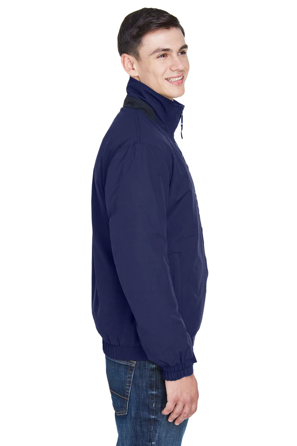 UltraClub Mens Adventure Wind & Water Resistant Full Zip Jacket - Navy Blue/Charcoal Grey