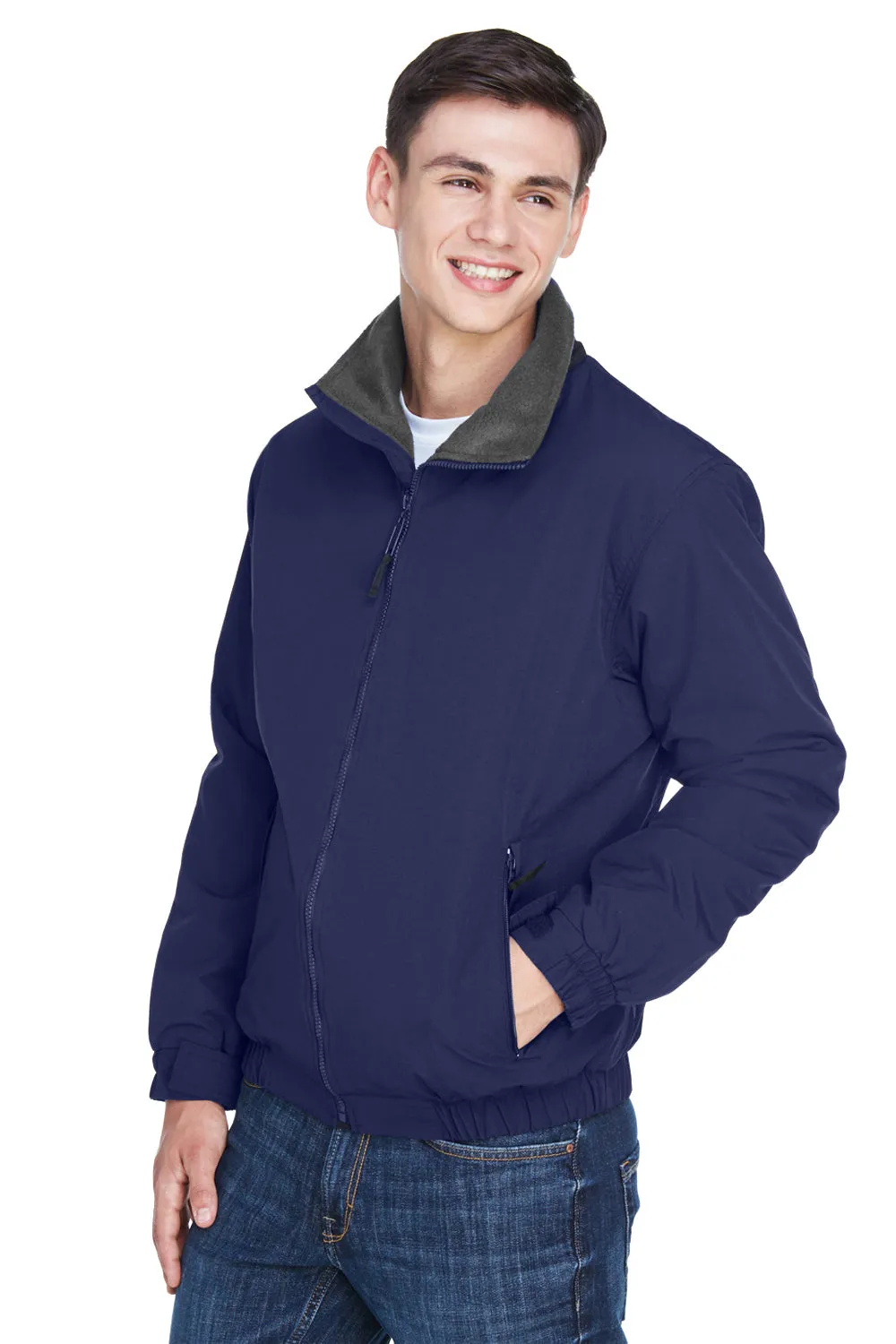 UltraClub Mens Adventure Wind & Water Resistant Full Zip Jacket - Navy Blue/Charcoal Grey