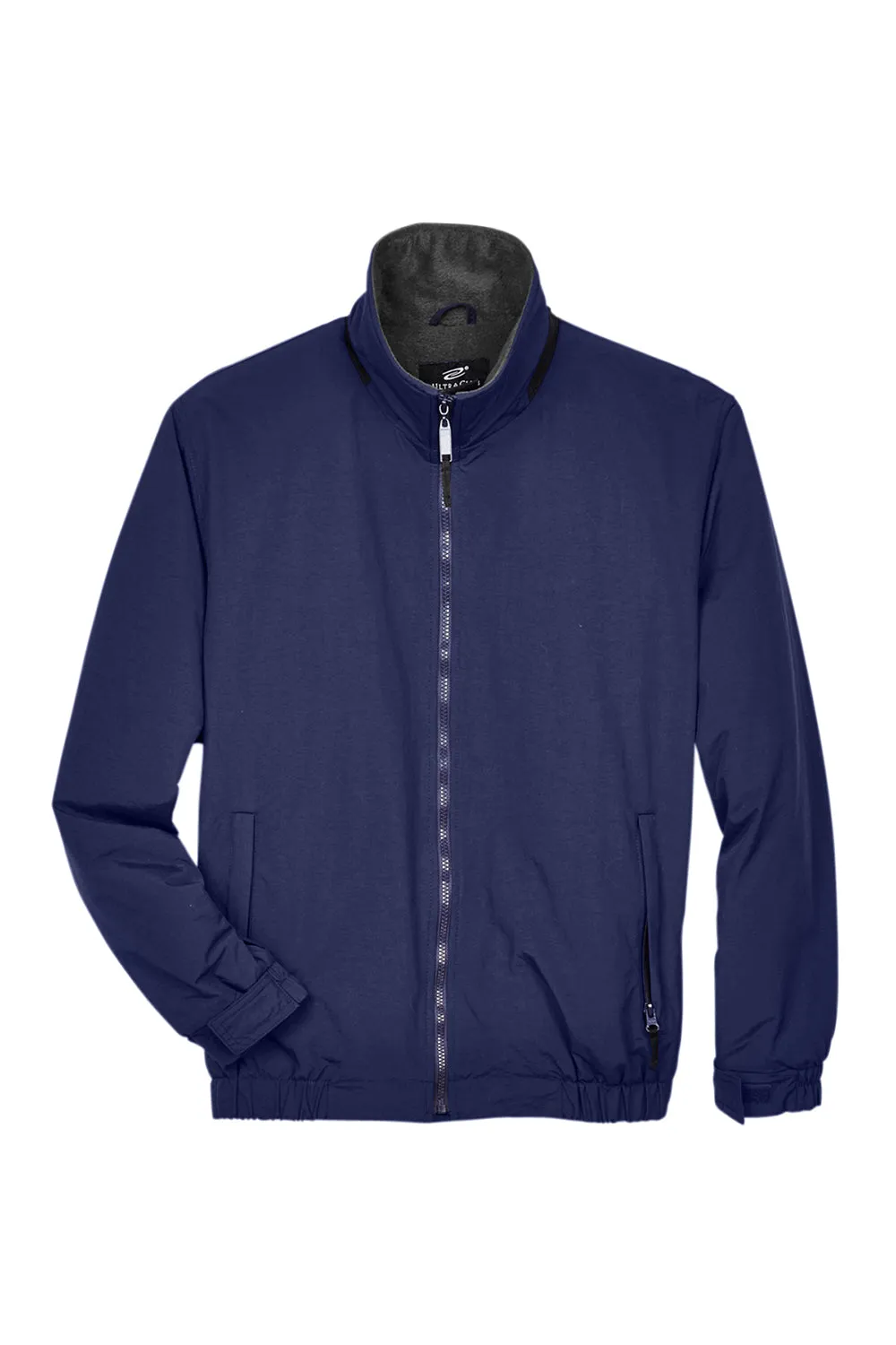 UltraClub Mens Adventure Wind & Water Resistant Full Zip Jacket - Navy Blue/Charcoal Grey