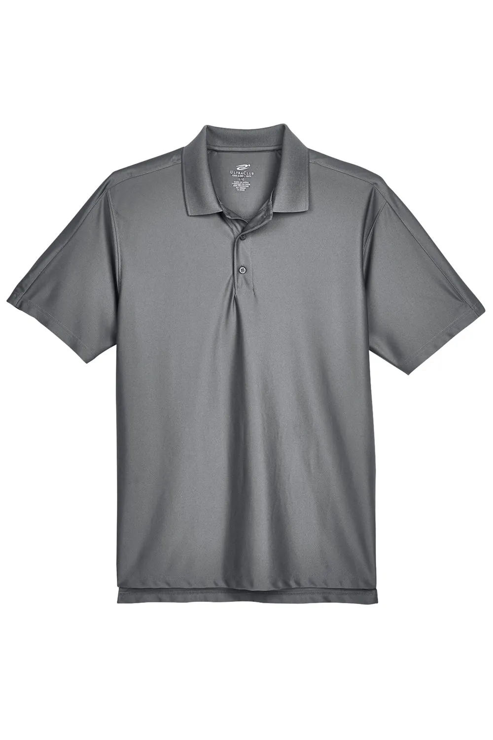 UltraClub Mens Cool & Dry Elite Performance Moisture Wicking Short Sleeve Polo Shirt - Charcoal Grey