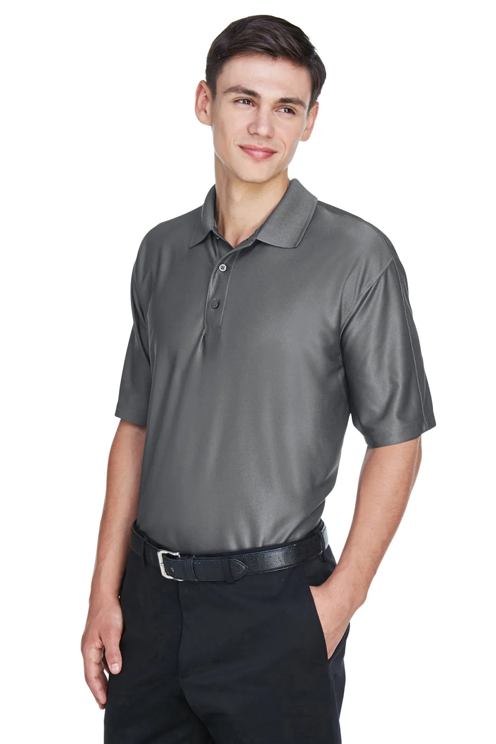 UltraClub Mens Cool & Dry Elite Performance Moisture Wicking Short Sleeve Polo Shirt - Charcoal Grey