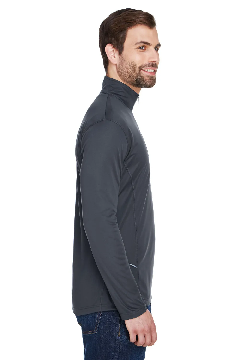 UltraClub Mens Cool & Dry Moisture Wicking 1/4 Zip Sweatshirt w/ Pocket - Black