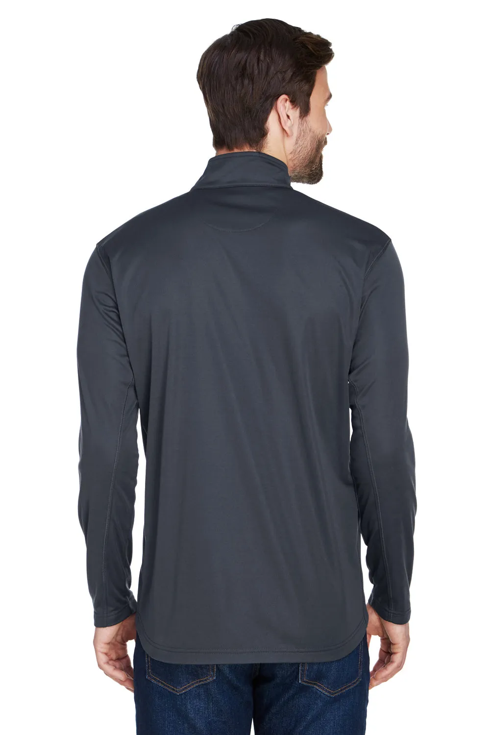 UltraClub Mens Cool & Dry Moisture Wicking 1/4 Zip Sweatshirt w/ Pocket - Black