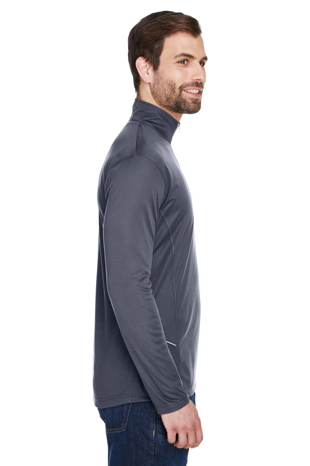 UltraClub Mens Cool & Dry Moisture Wicking 1/4 Zip Sweatshirt w/ Pocket - Charcoal Grey
