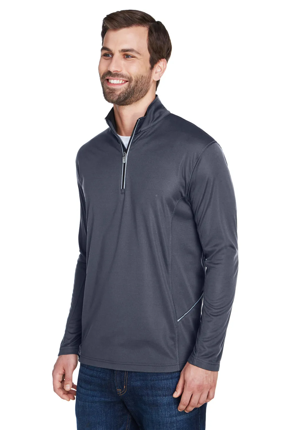 UltraClub Mens Cool & Dry Moisture Wicking 1/4 Zip Sweatshirt w/ Pocket - Charcoal Grey
