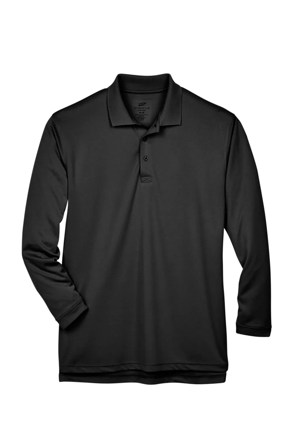 UltraClub Mens Cool & Dry Moisture Wicking Long Sleeve Polo Shirt - Black