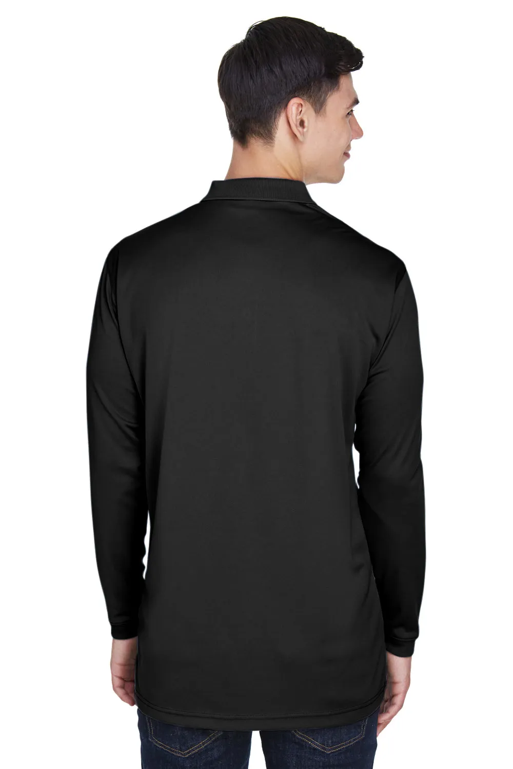 UltraClub Mens Cool & Dry Moisture Wicking Long Sleeve Polo Shirt - Black