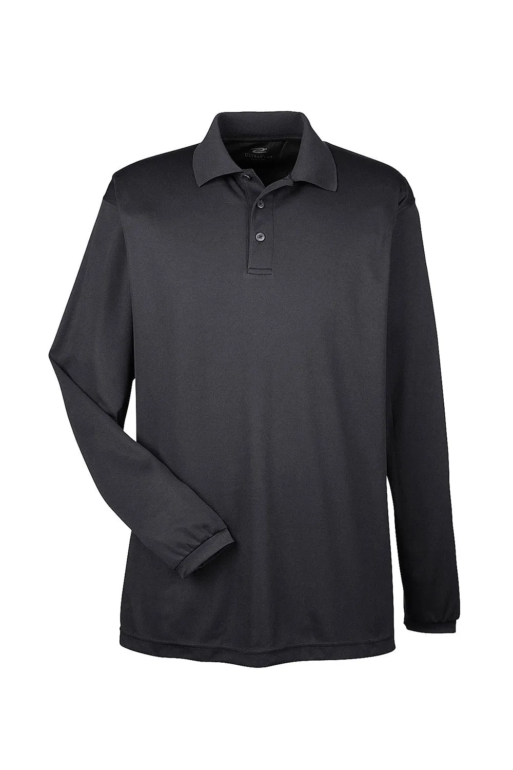 UltraClub Mens Cool & Dry Moisture Wicking Long Sleeve Polo Shirt - Black