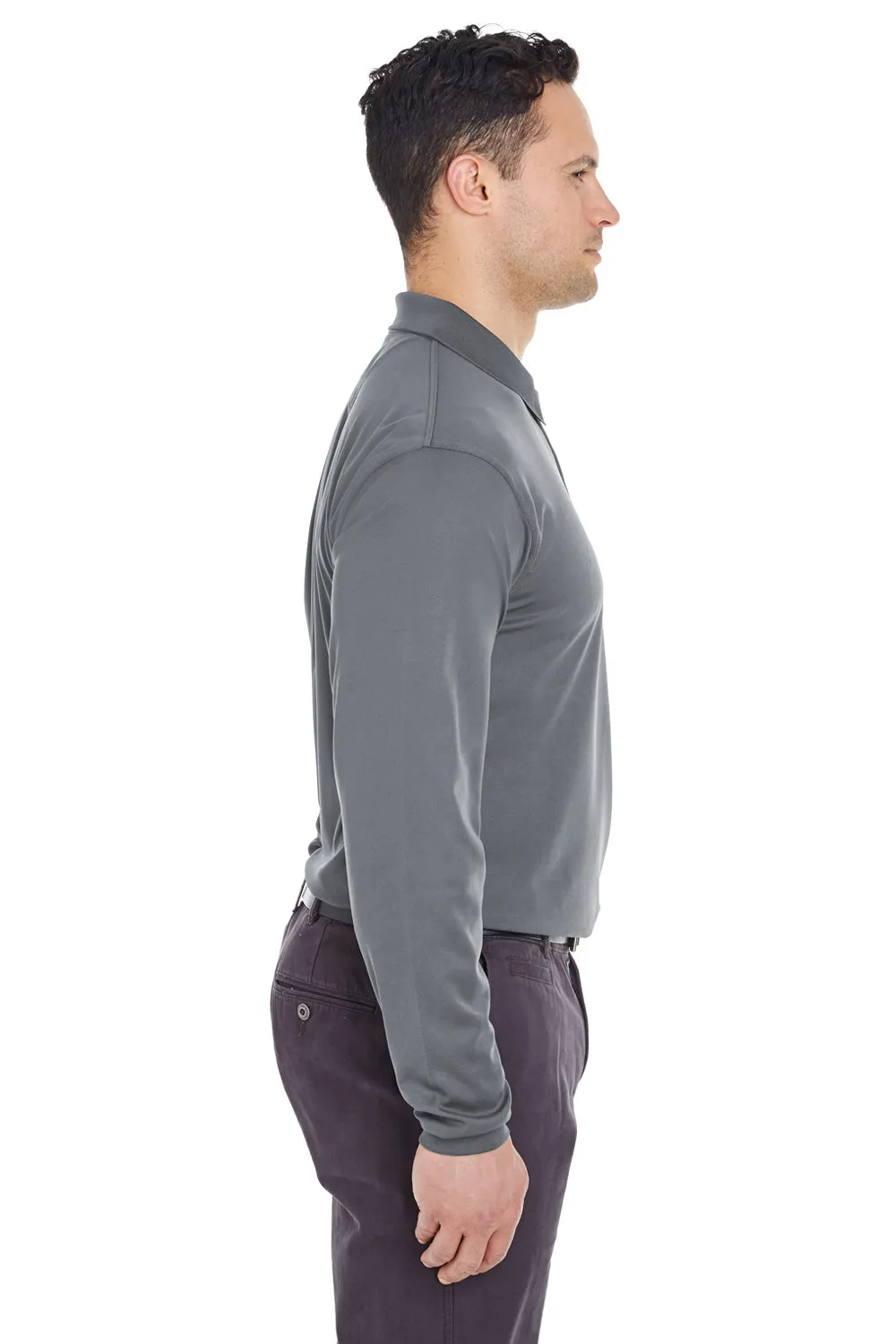 UltraClub Mens Cool & Dry Moisture Wicking Long Sleeve Polo Shirt - Charcoal Grey