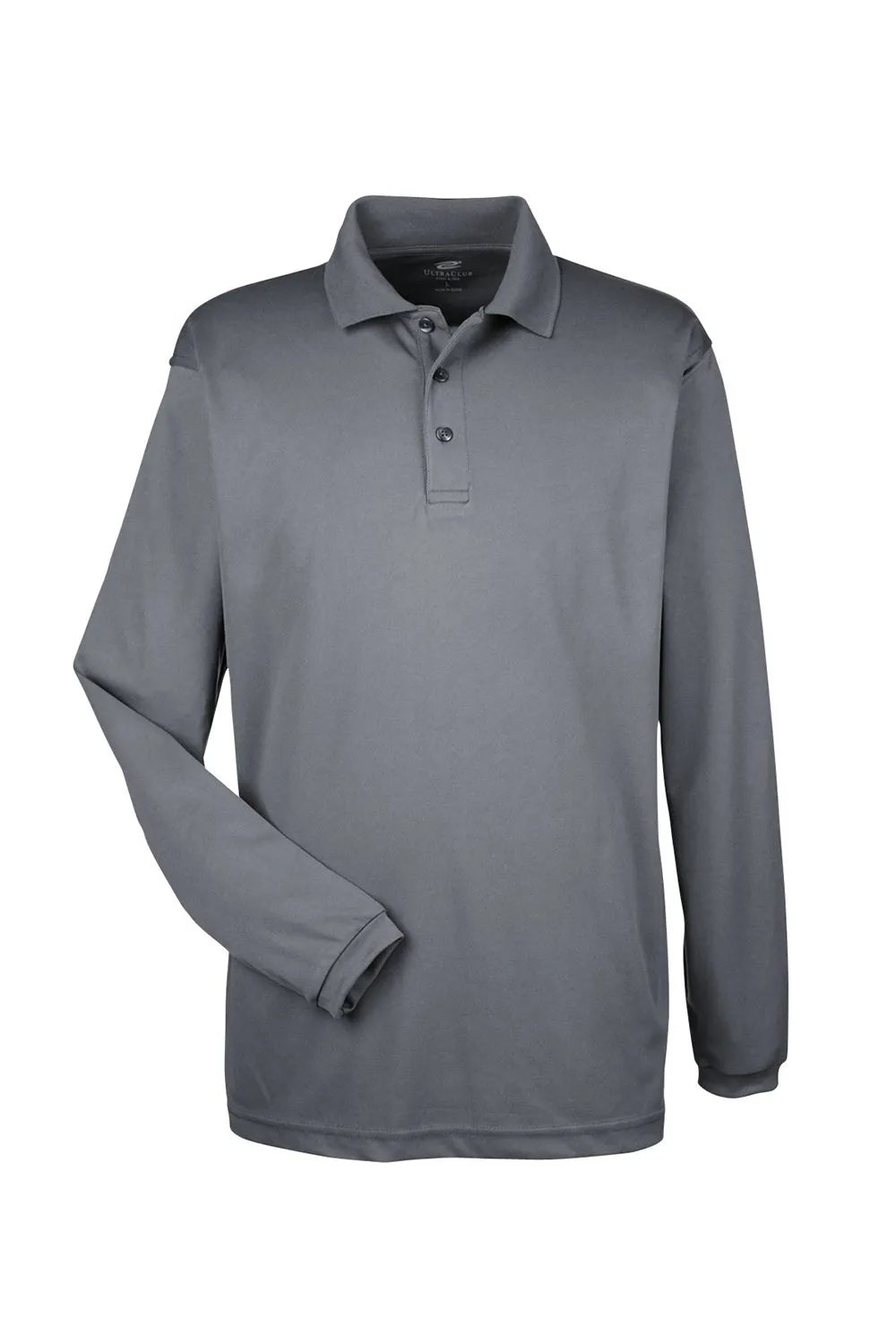 UltraClub Mens Cool & Dry Moisture Wicking Long Sleeve Polo Shirt - Charcoal Grey
