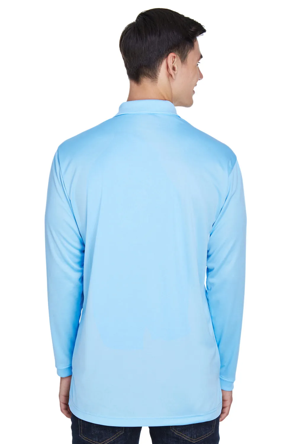 UltraClub Mens Cool & Dry Moisture Wicking Long Sleeve Polo Shirt - Columbia Blue