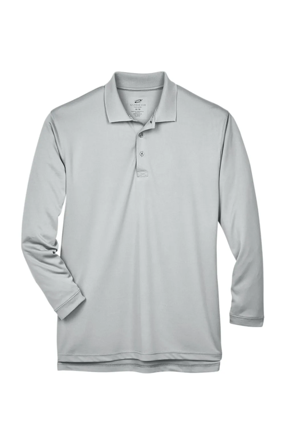 UltraClub Mens Cool & Dry Moisture Wicking Long Sleeve Polo Shirt - Grey