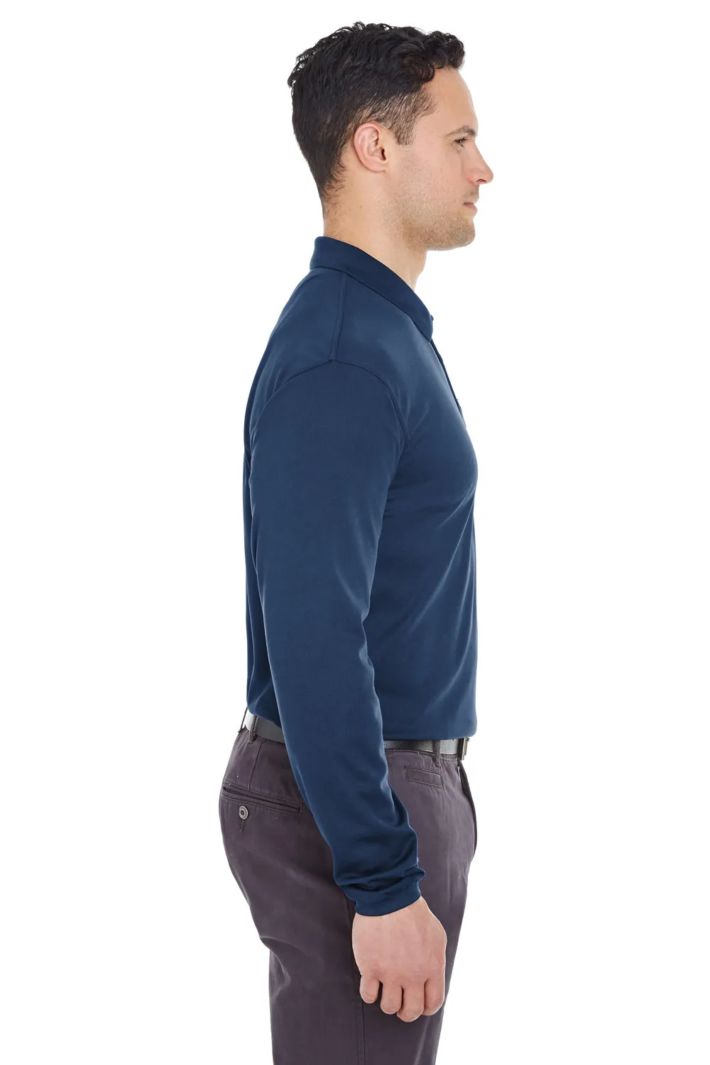 UltraClub Mens Cool & Dry Moisture Wicking Long Sleeve Polo Shirt - Navy Blue