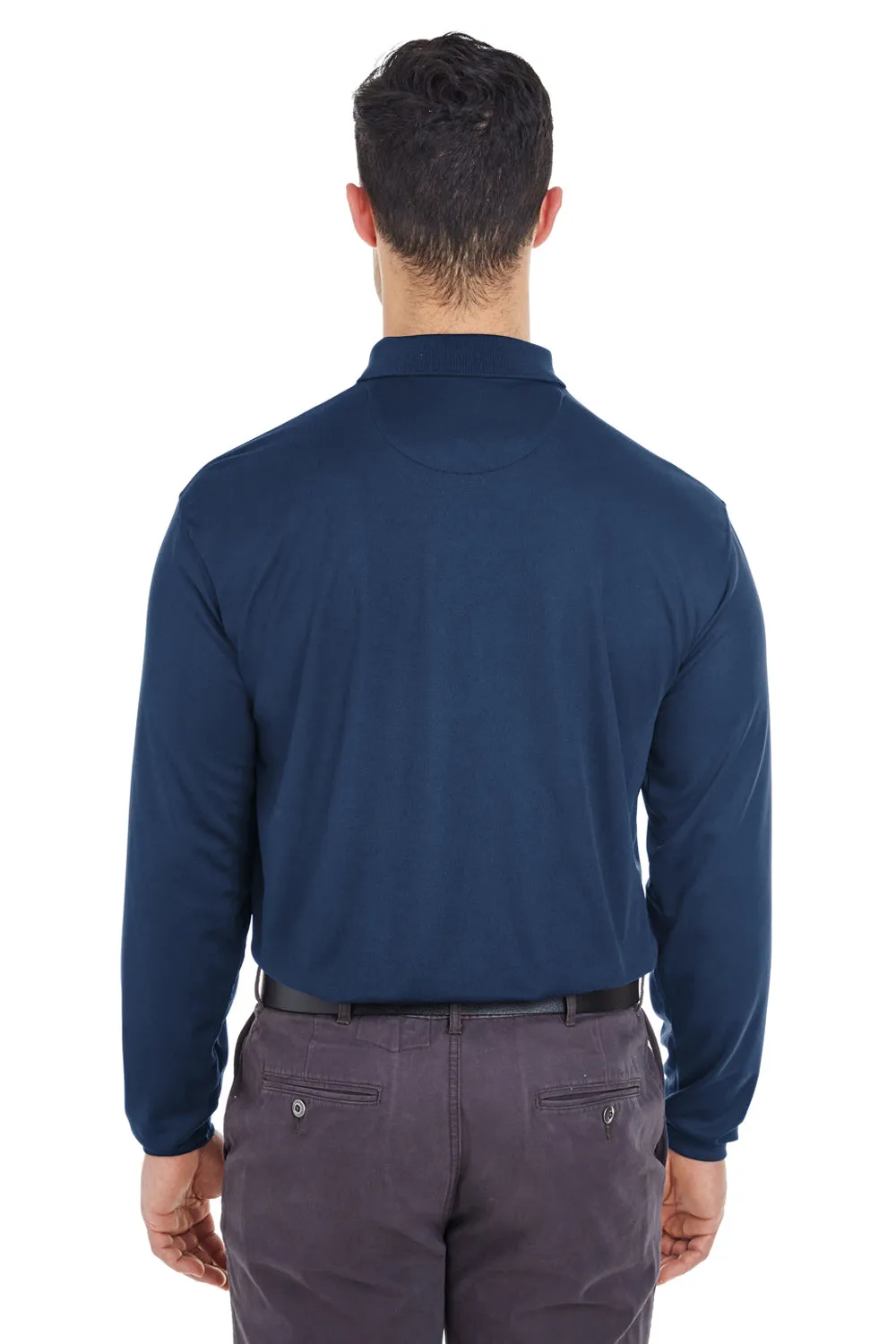 UltraClub Mens Cool & Dry Moisture Wicking Long Sleeve Polo Shirt - Navy Blue