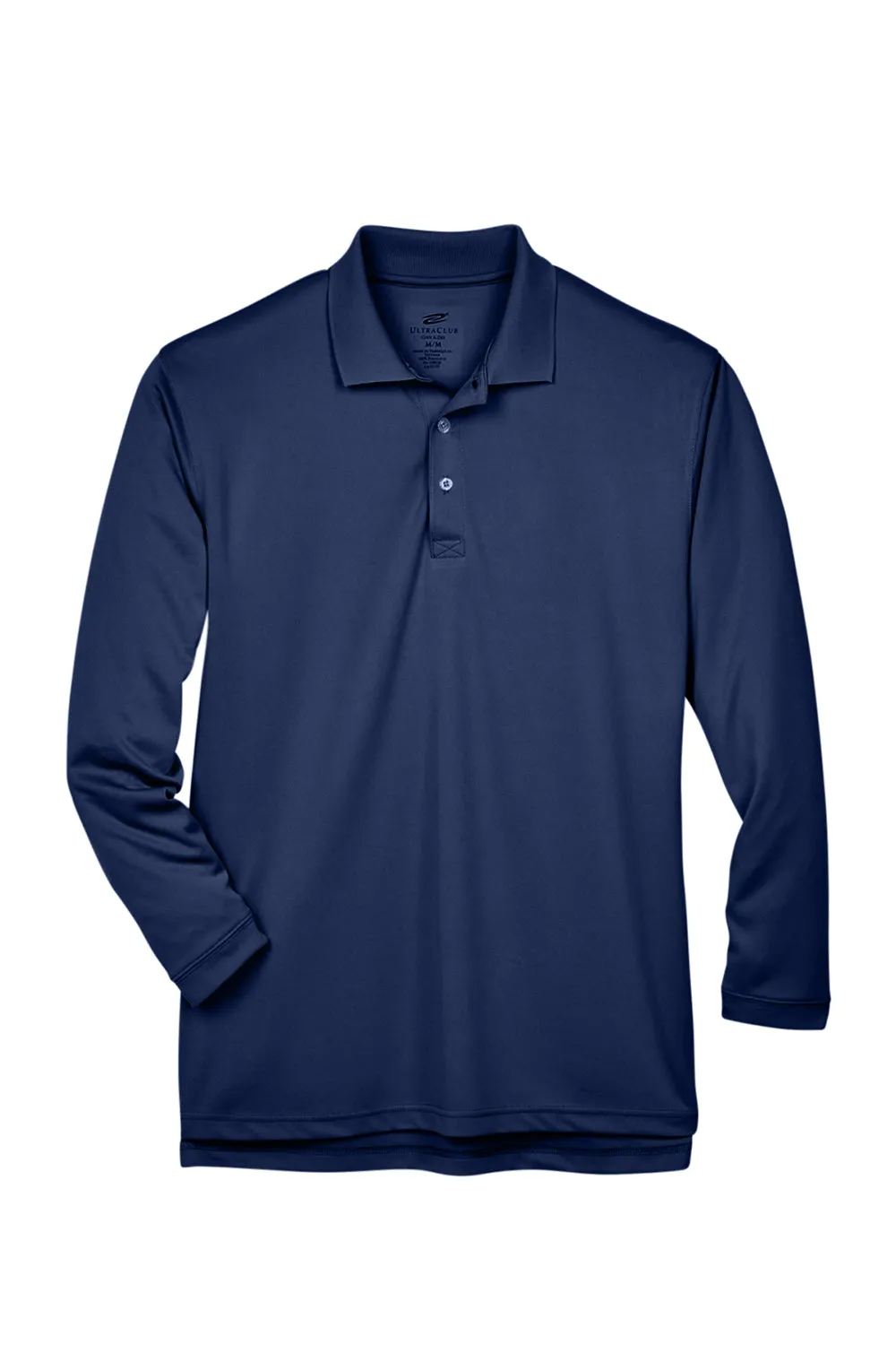 UltraClub Mens Cool & Dry Moisture Wicking Long Sleeve Polo Shirt - Navy Blue
