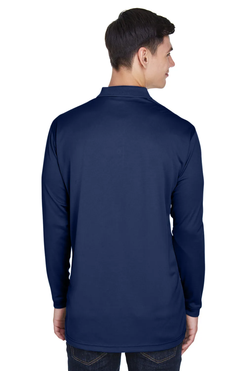 UltraClub Mens Cool & Dry Moisture Wicking Long Sleeve Polo Shirt - Navy Blue