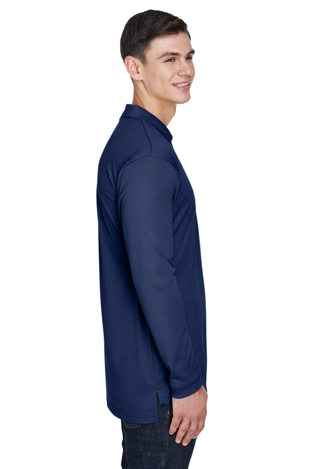 UltraClub Mens Cool & Dry Moisture Wicking Long Sleeve Polo Shirt - Navy Blue